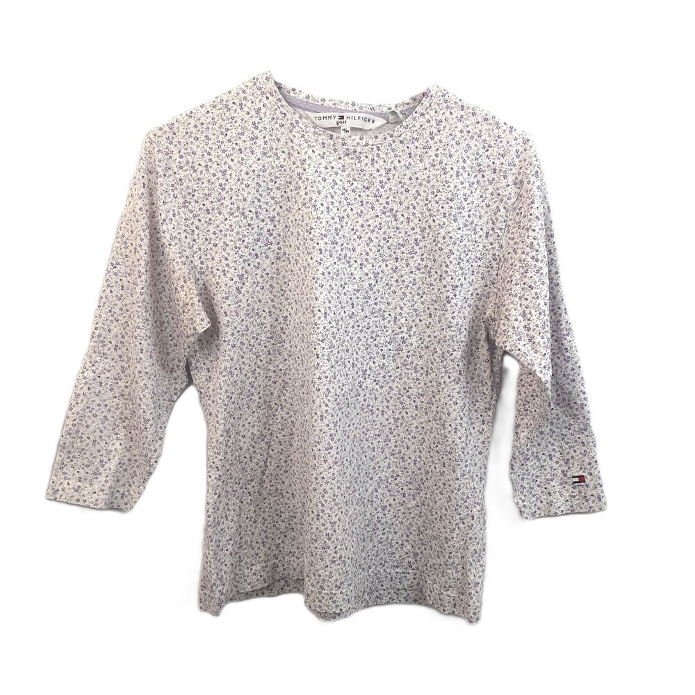 Tommy Hilfiger Girls Golf Top Size M Floral 3/4 Sleeve Lightweight Cotten Logo